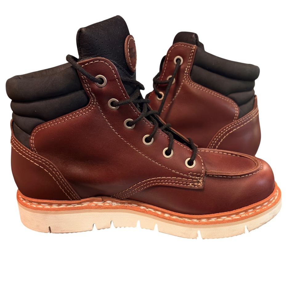 Hanwag Torsby Lady Brown Leather Moc Toe Boots Vibram Sole Made in Germany Sz 8 - Picture 4 of 8